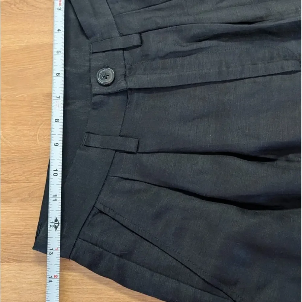 Anine Bing Carrie Pants Womens 38/S Black Linen Blend Pleated High-rise Wide Leg